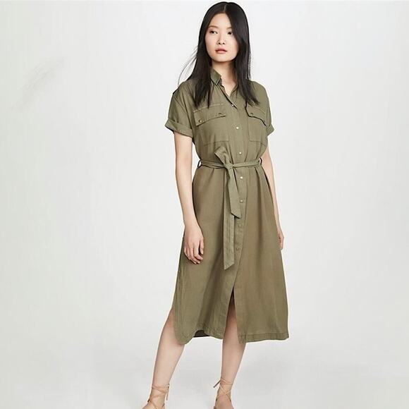 DL1961 Fire Island Utility Relaxed Midi Shift Dress in Teddy Green Size L - Picture 1 of 9